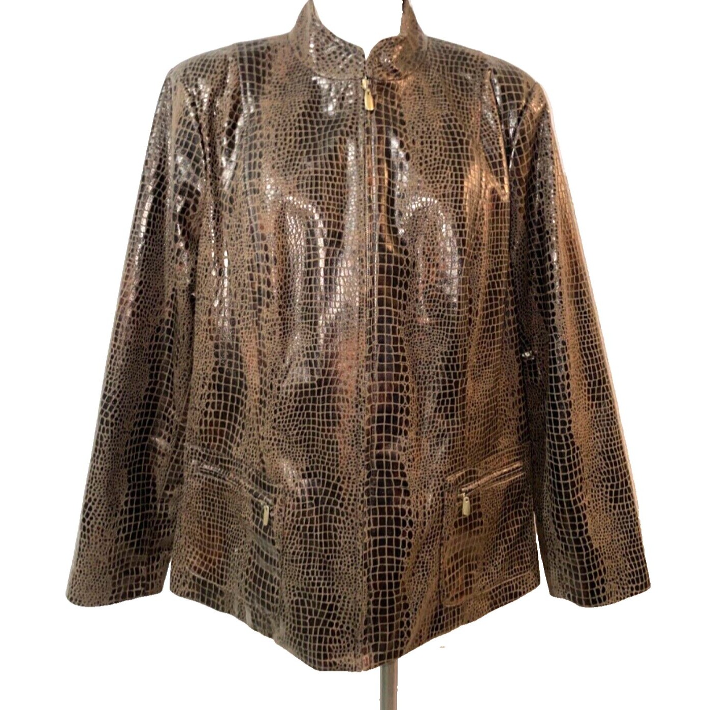 Elementz Womens Vintage Faux Leather Jacket Size 2x Zip Up Collared 1990s Yk